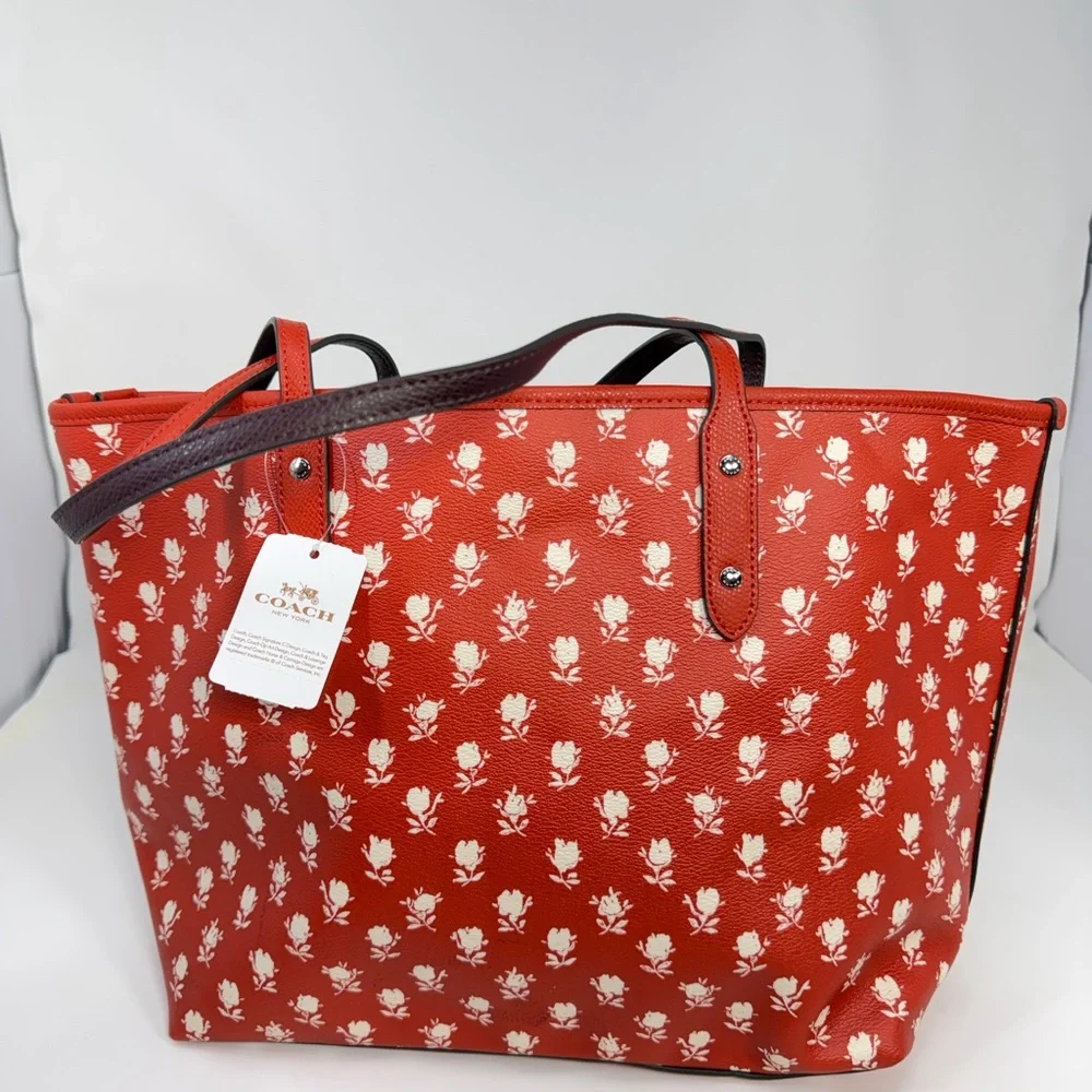 Coach Red and White Floral Tote Bag - Picture 2 of 3